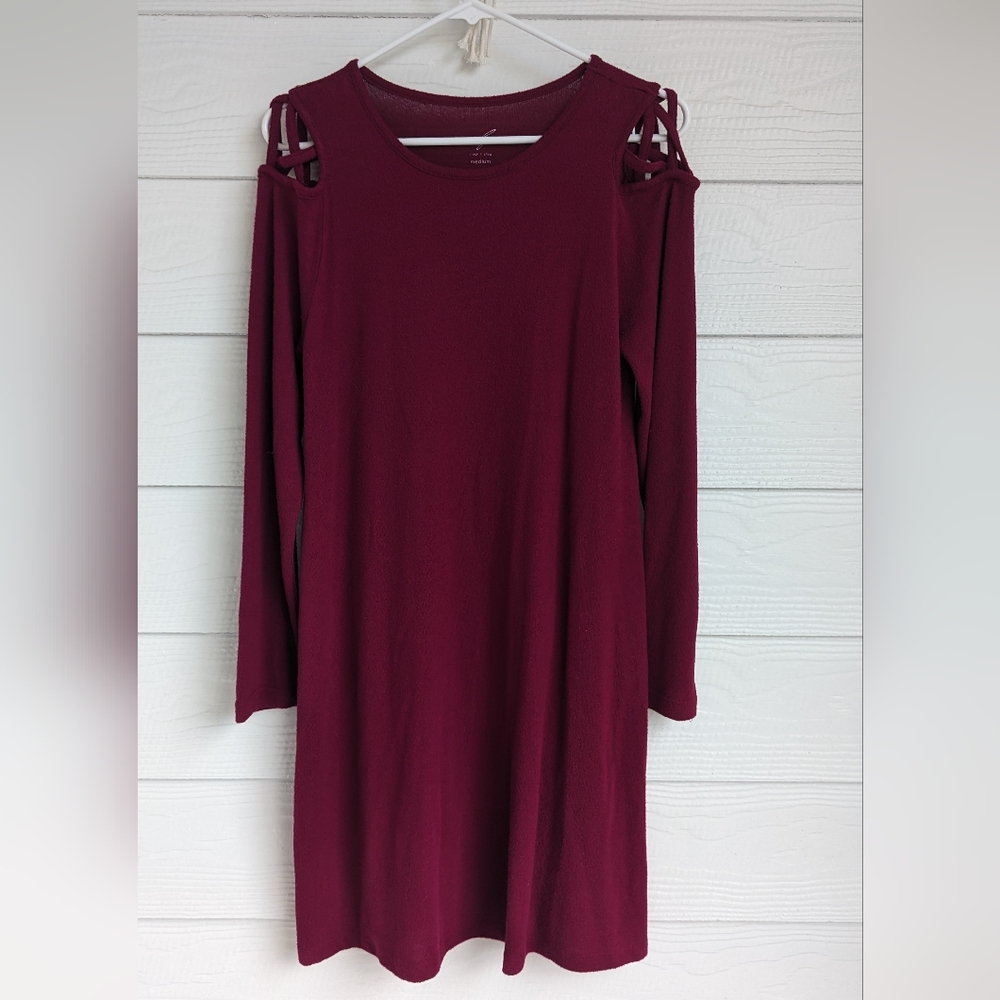 Red Midi long sleeve Fall Winter Sweater dress